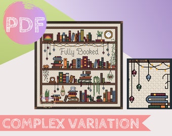 Fully Booked Bookshelf Cross Stitch PDF Pattern - COMPLEX |  Fully Booked Cross Stitch | Bookshelf Cross Stitch Pattern