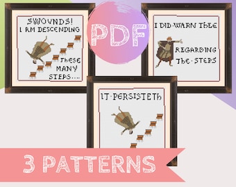 Meme médiéval Bundle 5 motif PDF point de croix | Tapisserie de Bayeux au point de croix | Je t'ai parlé de Stairs Man, je t'ai dit Dog Meme