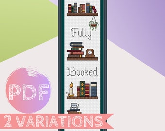 Bookmark Cross Stitch PDF Pattern |  Fully Booked Bookmark Cross Stitch | Bookshelf Cross Stitch Pattern