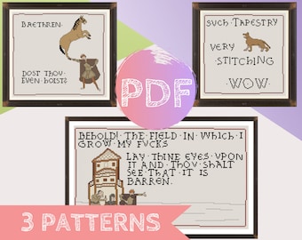 Meme médiéval Bundle 1 motif PDF point de croix | Tapisserie de Bayeux au point de croix | Doge, Dost Thou Even Hoist, Champ de baise