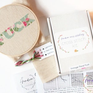 Vintage Floral Fuck Cross Stitch Kit, DIY Craft Kit , Counted Cross Stitch Kit, Cross Stitch Instructions Pattern, Modern Cross Stitch Kit image 5