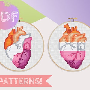 Lesbian Pride Anatomical Heart Cross Stitch PDF Pattern | Instant Digital Download | LGBTQIA+ Lesbian Pride Cross Stitch Pattern