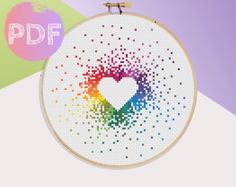 Bright Rainbow Heart Cross Stitch PDF Pattern | Instant Digital Download |  Rainbow Cross Stitch Pattern| Rainbow Splash