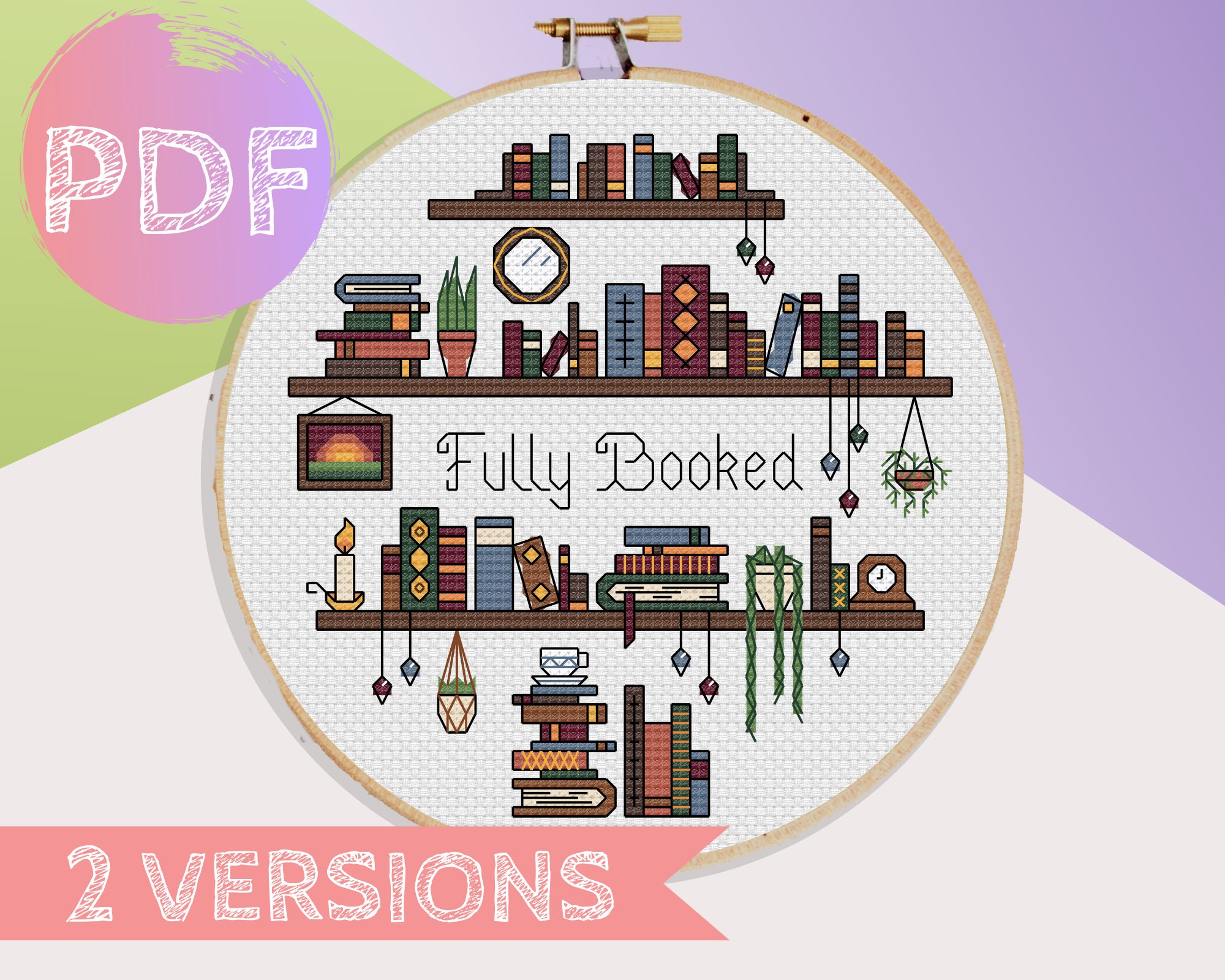 2000px x 1600px - Fully Booked Bookshelf Cross Stitch PDF Pattern Fully Booked - Etsy Canada