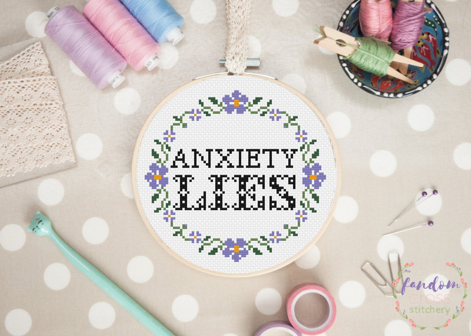 Anxiety Lies Cross Stitch PDF Pattern Self Care Cross Stitch Etsy