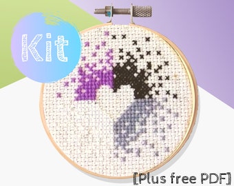 Mini Asexual Pride Heart Cross Stitch Kit, DIY Craft Kit, Ace, Gay Pride LGBTQA+ Modern Cross Stitch Kit