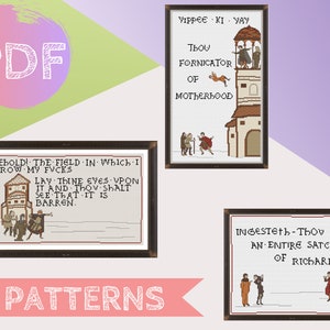 Mittelalterliches Meme Bundle 8 Kreuzstich PDF Muster | Bayeux Wandteppich Kreuzstich | Schulranzen von Richards, Yippee Ki Yay Field of fucks