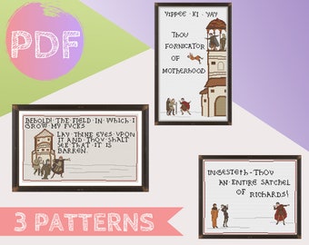 Medieval Meme Bundle 8 Cross Stitch PDF Pattern | Tapisserie de Bayeux au point de croix | Cartable de Richards, Yippee Ki Yay Field of Fucks