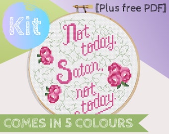 Kit: Not Today, Satan Counted Cross Stitch Kit, Cross Stitch Instructions Pattern, Modern Cross Stitch Kit
