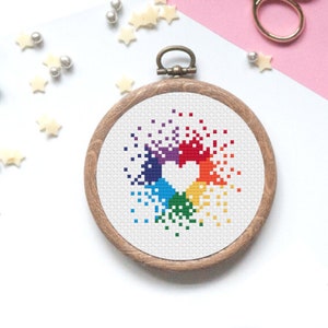 Mini Rainbow Heart Cross Stitch PDF Pattern Modern Cross Stitch Rainbow Cross Stitch Pattern image 8