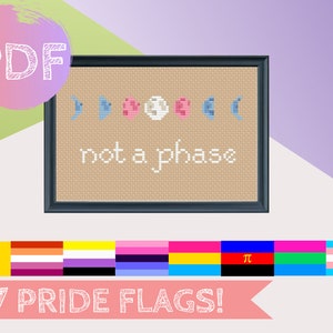 Transgender Not A Phase Moon Cross Stitch PDF Pattern | Modern Cross Stitch | Transgender Pride Flag