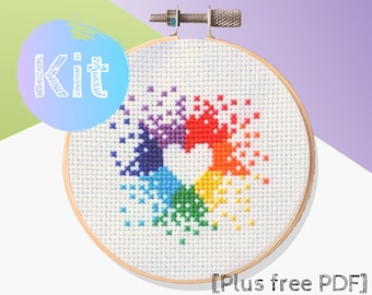 Mini Rainbow Heart Cross Stitch Kit, DIY Craft Kit, Counted Cross Stitch Kit, Cross Stitch Instructions Pattern, Modern Cross Stitch Kit