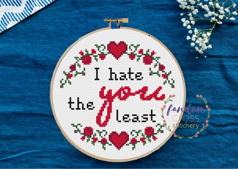 I Hate You The Least Cross Stitch PDF Pattern Instant Digital Download Valentine's Day Cross Stitch Pattern Valentine's Day Gift Love image 5