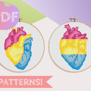 Pansexual Pride Anatomical Heart Cross Stitch PDF Pattern | Instant Digital Download | LGBTQA+ Pan Pride Cross Stitch Pattern