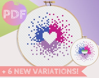 Mini Bisexual Pride Rainbow Heart Cross Stitch PDF Pattern |  Modern Cross Stitch | LGBTQA+ Bi Pride Rainbow Cross Stitch Pattern