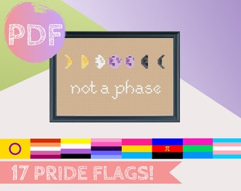 Non-Binary Not A Phase Moon Cross Stitch PDF Pattern | Modern Cross Stitch | Non-Binary Pride Flag