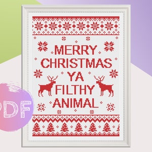 Merry Christmas Ya Filthy Animal Home Alone Cross Stitch PDF Pattern | Christmas Cross Stitch Pattern | Xmas Cross Stitch Pattern TV Quote