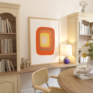 Impression abstraite géométrique, art mural, décoration de salon, oeuvre d'art minimaliste moderne, inspiration de design d'espace de bureau, décoration murale soleil rétro, moyenne