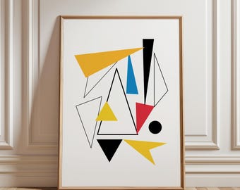 Playful Geometric Shapes Print|Colorful Abstract|Geometric Abstraction in Bauhaus Tradition for Modern Stylish Interior|Ultra Contemporary