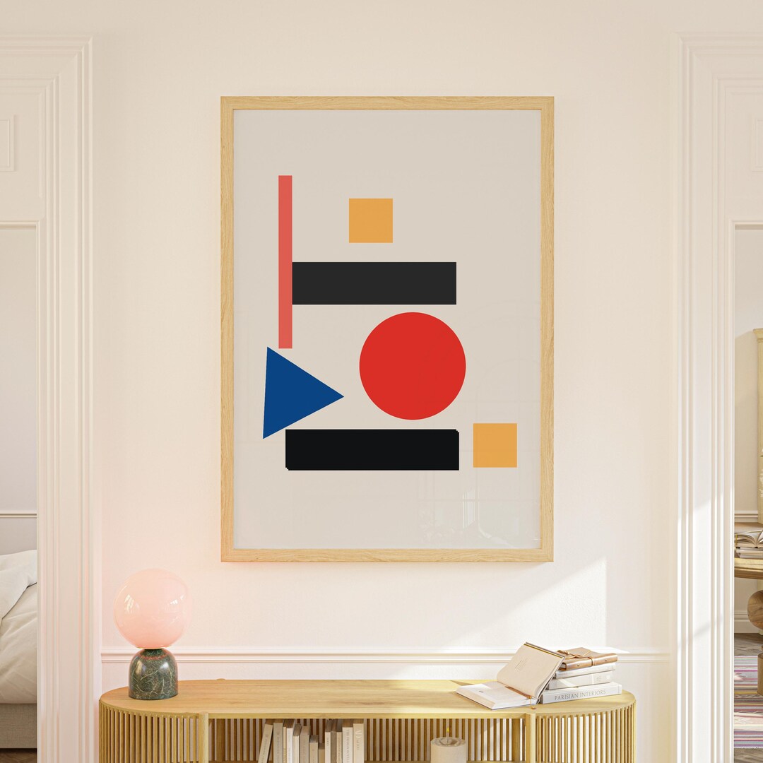 Curated visual reference: Bold Geometric Art For Small Apartments Reference: Bauhaus Shapes Bold Geometric Art Print