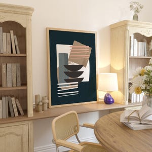 Abstrakte Boho Wandkunst – erdige moderne Kunst auf dunklem Hintergrund | Neutrales Mid-Century-Dekor, minimalistisches geometrisches Poster
