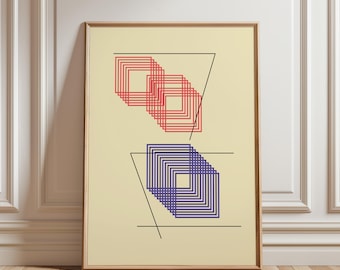 Geometric Illusion Print Abstract Art Wall Decor Modern Home Office Design Square Pattern Optical Art Museum Quality Minimalist Style Art