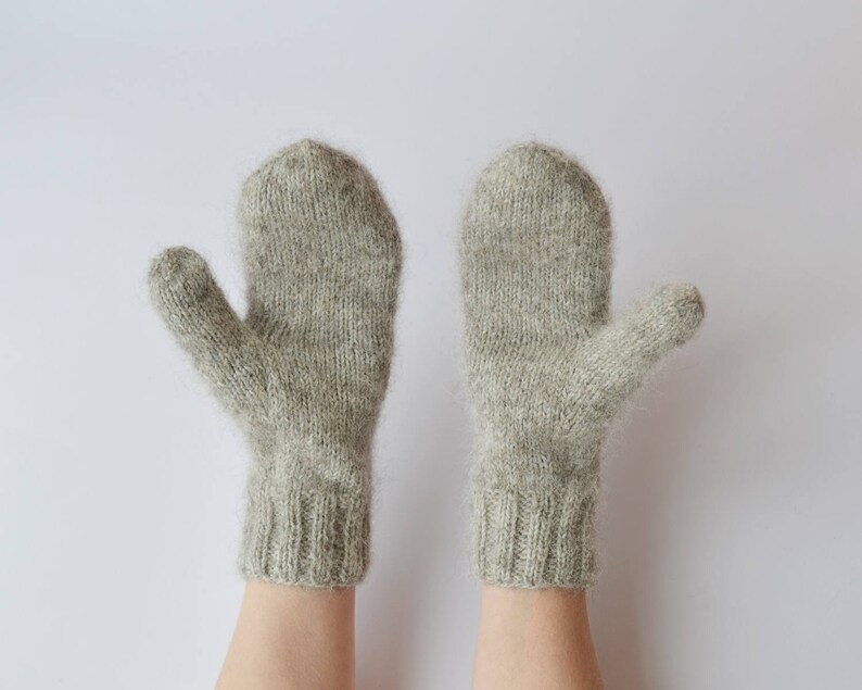 Gray wool alpaca silk mittens Classic knitted woman mittens Etsy