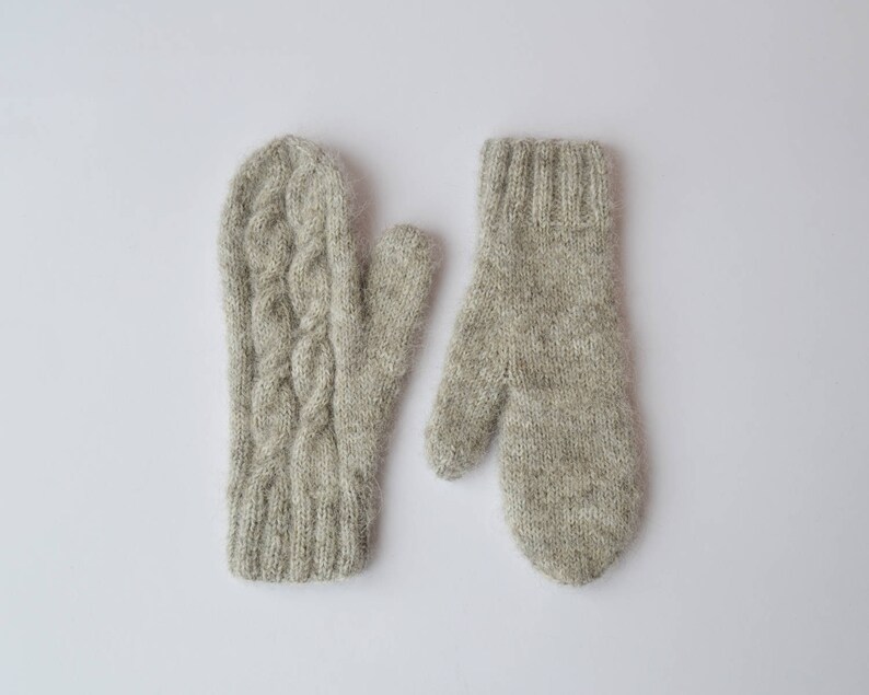 Gray wool alpaca silk mittens Classic knitted woman mittens Etsy