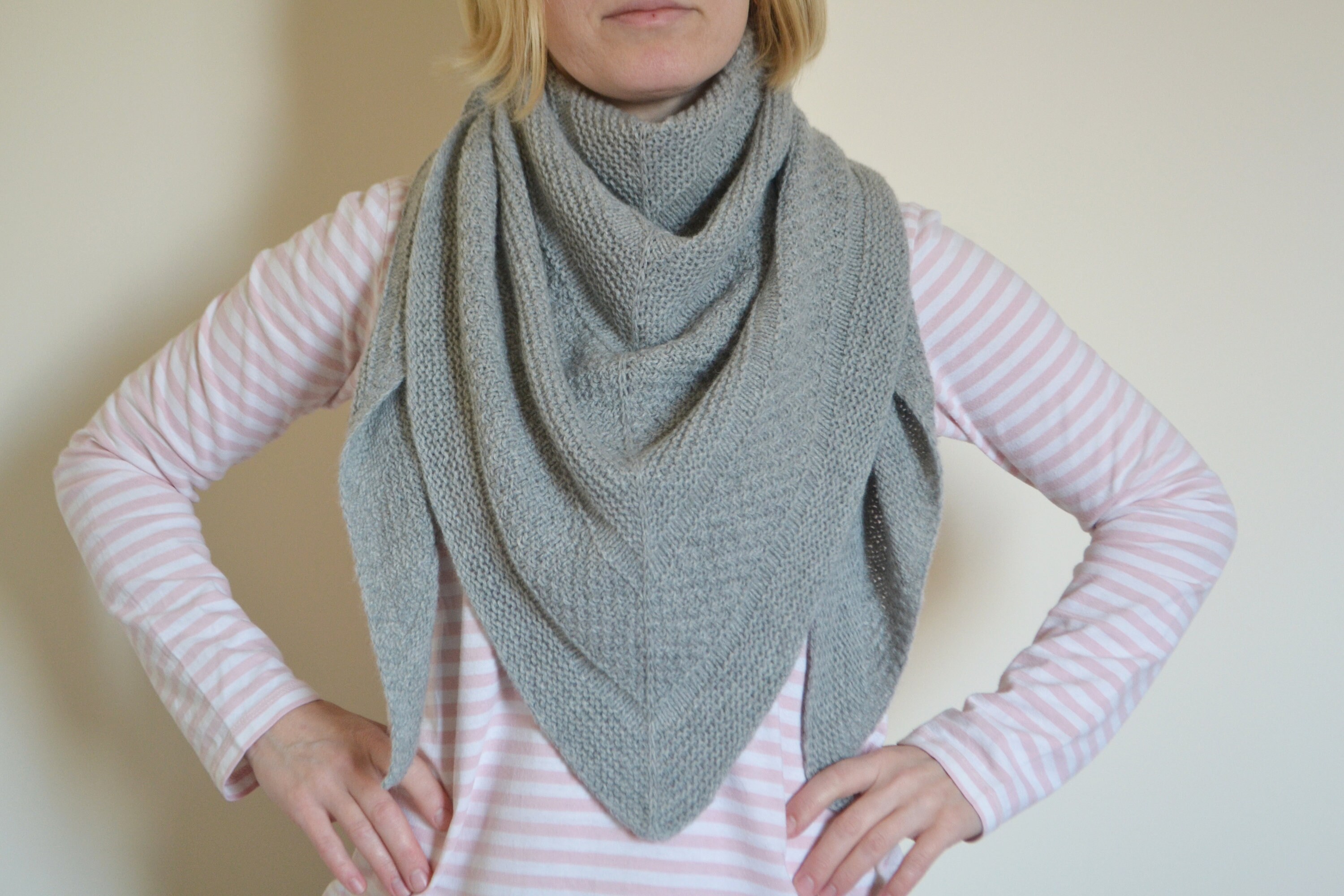 Gray knit merino wool shawl Merino triangular scarf Cozy soft Etsy