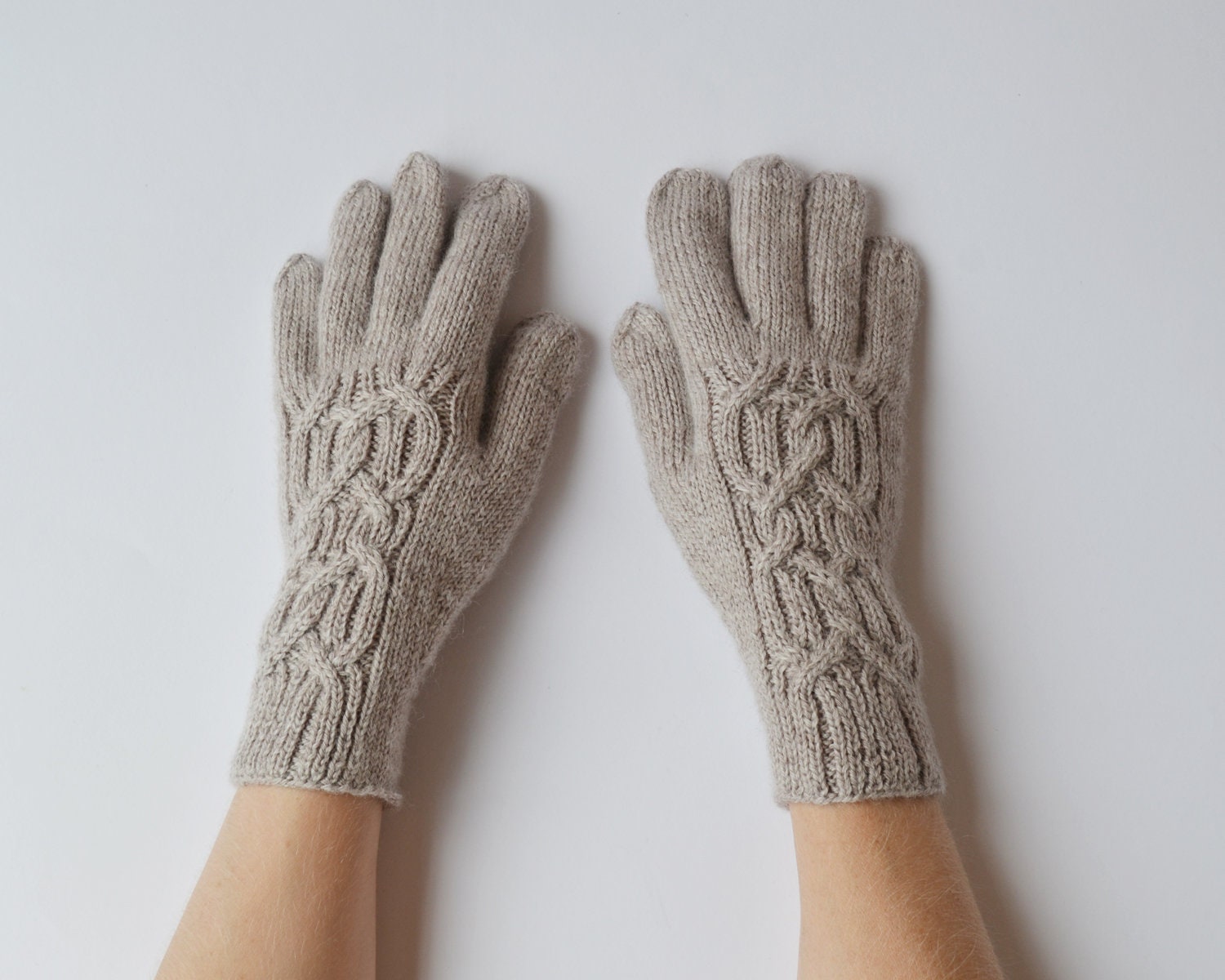 Women merino wool gloves with arans Light grey full finger Etsy
