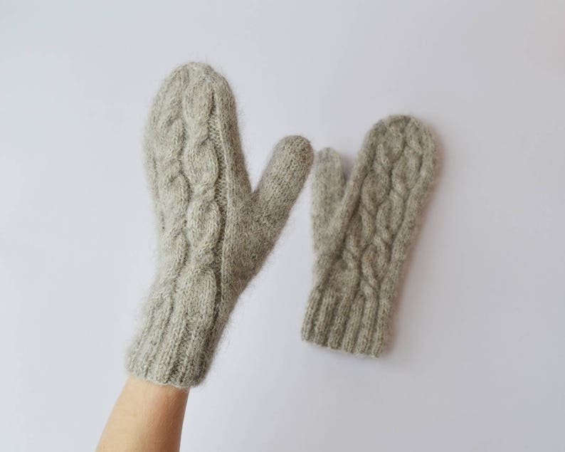 Gray wool alpaca silk mittens Classic knitted woman mittens Etsy