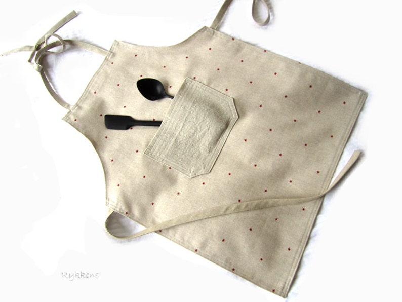Handmade Children Apron Stars Linen Baking Cookies Cook Dinner Pocket Kids Child Birthday Present Gift Handmade by Rykkens Aprons