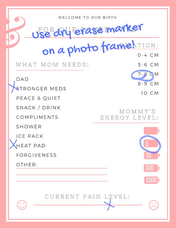 Printable Labor Delivery Tracker Dry Erase New Mom Baby Shower Gift Or Hospital Room Decor