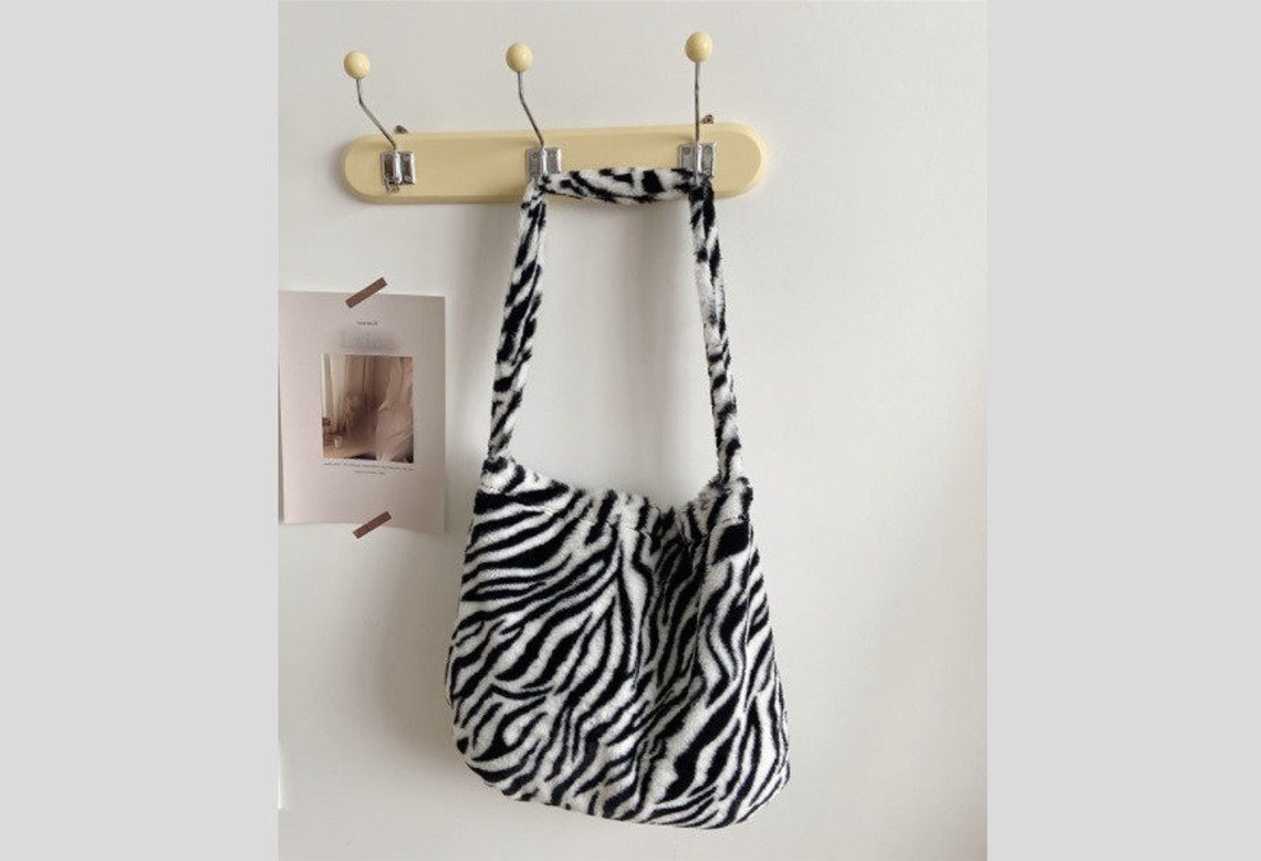 fluffy zebra tote bag