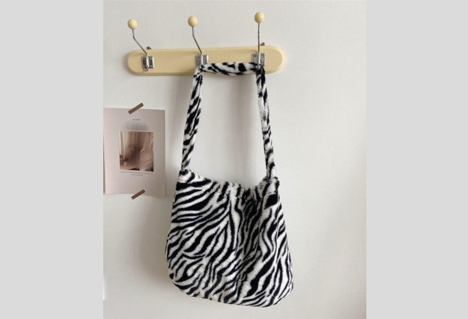 fluffy zebra tote bag