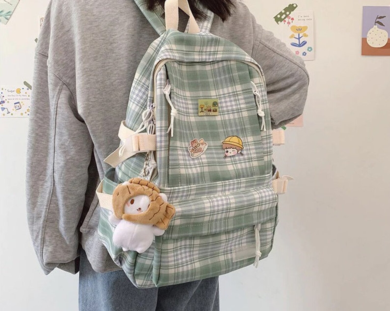 Kawaii Backpack Kawaii Rucksack School Backpack Plaid Etsy