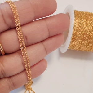 Stunning (24K) Gold Chain, 2.2mm, Oval Link Chain,  Flat Cable Gold Chain, Gold Plated Cable Chain, Brass Chain