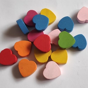 20pcs Lovely Multicolour Wood Beads, Wooden Heart Beads, 18mm - 20 pcs