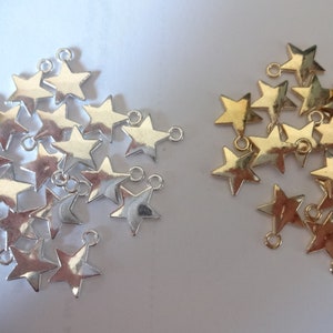 25, 50 OR 100 Superb Quality Shimmering 14mm Solid Star Charms Pendants -Tibetan Bright Gold and Silver Pltd