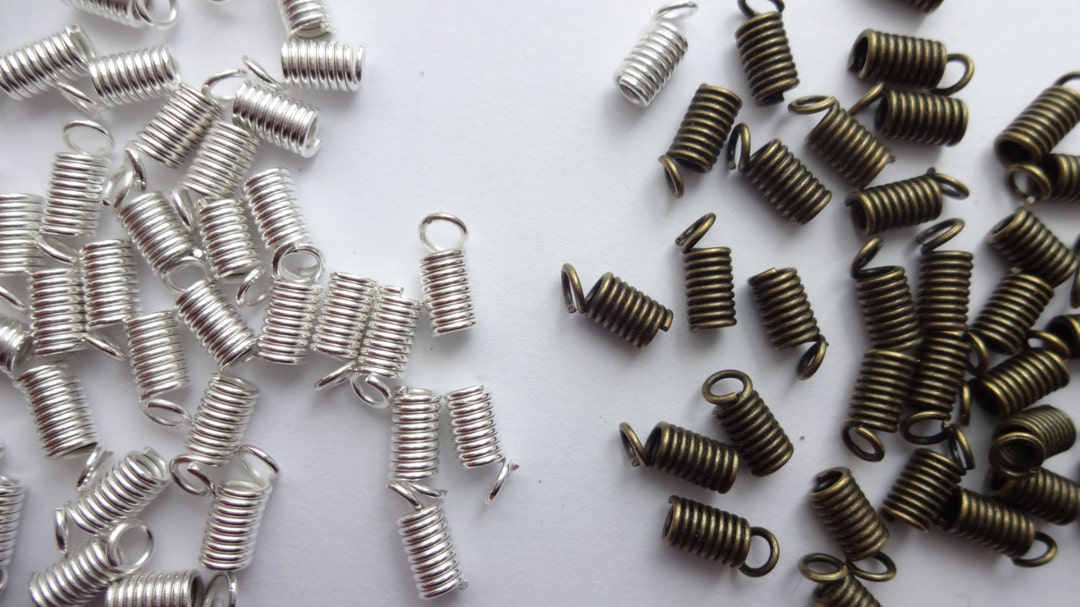 Spring Bead Fastener 100 Pcs, Spring Coil Beads, Cord End Beads, Crimp Coils, Bright Silver ...