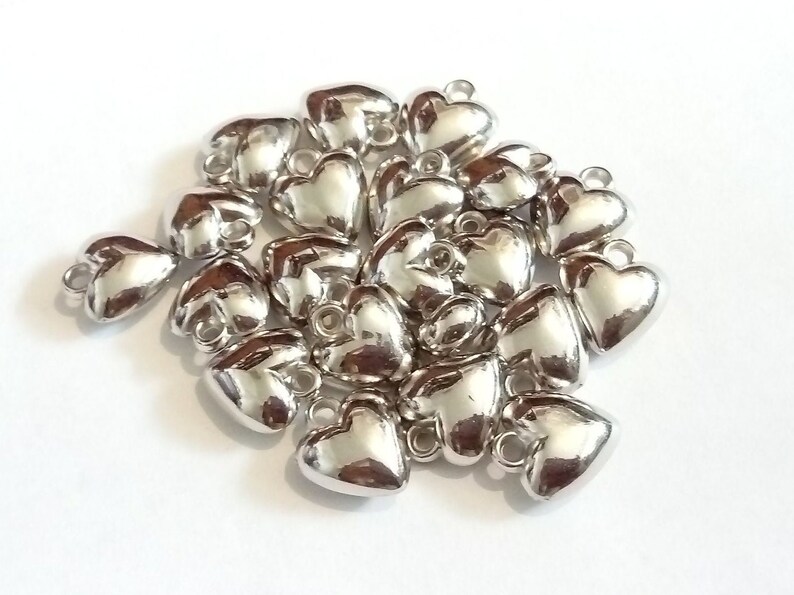 40 BULK Silver Heart Charms CCB Heart Charms 3D Heart Etsy