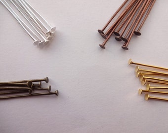 100 x Flat Head Headpins in Gold Silver Bronze Black and Copper - Head pins in Various sizes to choose