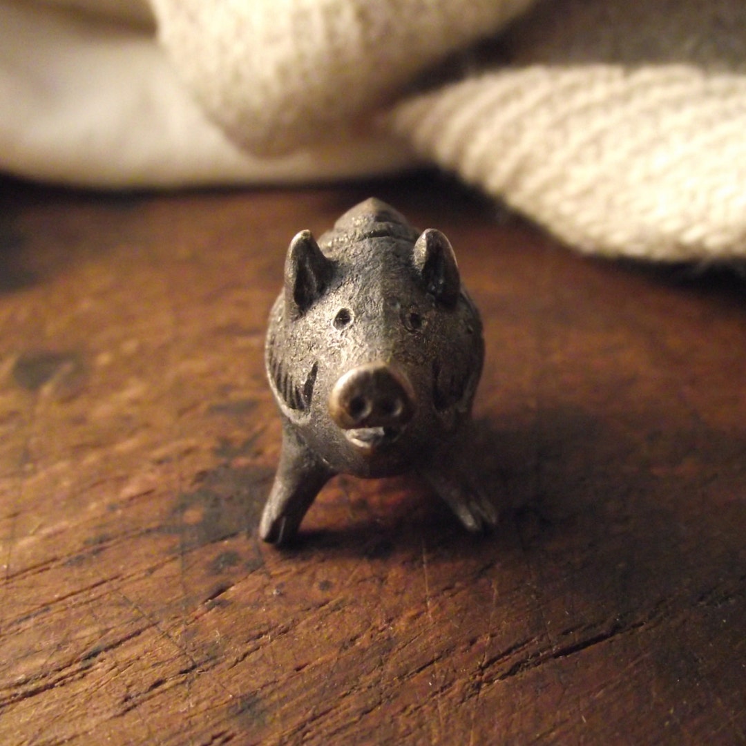 Boar Figurine Massive Bronze Pendant Zodiac Totem Pig