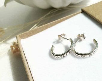 LINE mini aros de plata / aros de plata de ley / mini aros de plata / aros de plata / aros de plata texturizados / pendientes de aro de plata de regalo