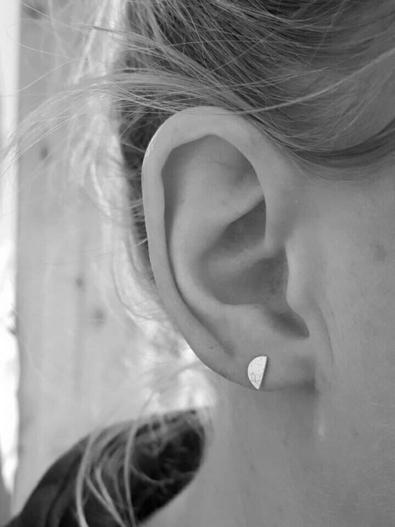tiny moon earrings silver half moon studs textured moon studs half moon studs half moon studs earrings Half moon lace print studs