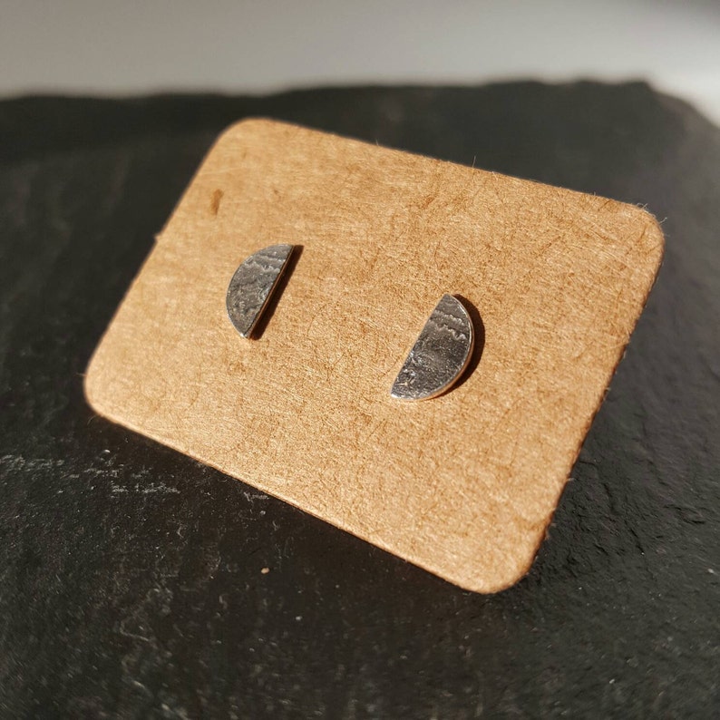 tiny moon earrings silver half moon studs textured moon studs half moon studs half moon studs earrings Half moon lace print studs