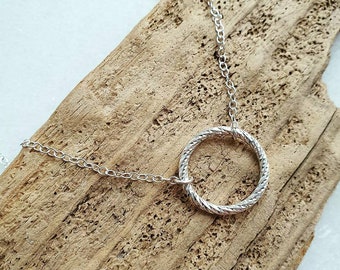 FACETED CIRCLE silver necklace | silver circle necklace | silver circles necklace | silver circle textured necklace | silver round necklace