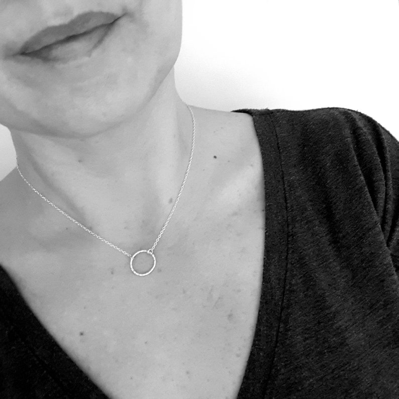 DOT DASH CIRCLE silver necklace silver circle necklace silver circles necklace silver circle textured necklace silver round necklace image 2