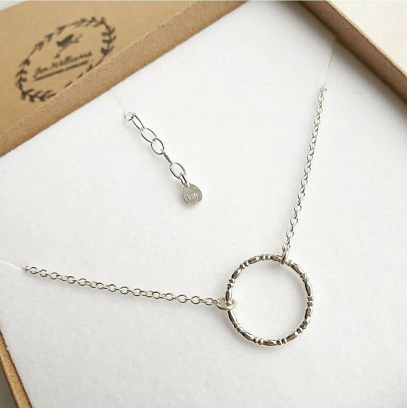 DOT DASH CIRCLE silver necklace silver circle necklace silver circles necklace silver circle textured necklace silver round necklace image 1