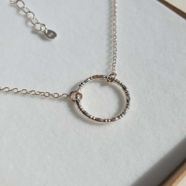 DOT DASH CIRCLE silver necklace silver circle necklace silver circles necklace silver circle textured necklace silver round necklace image 10